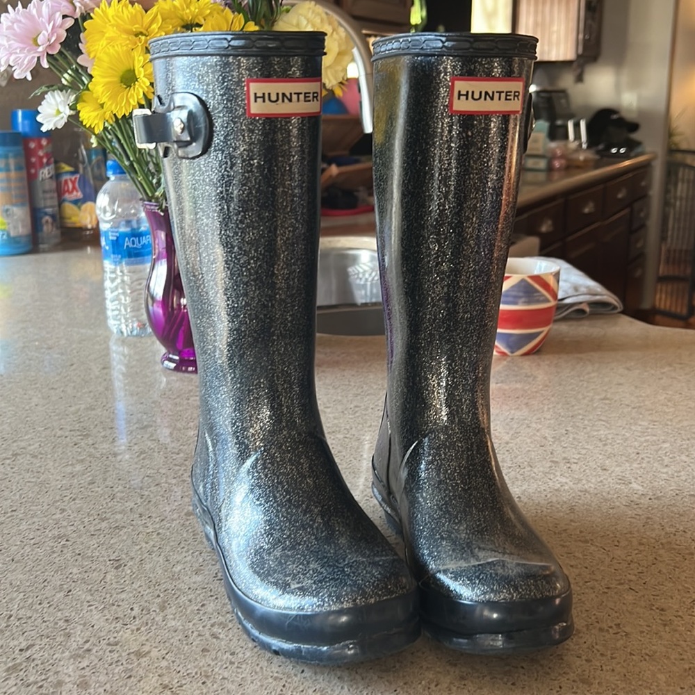 Girls Blue Glitter Hunter Boots